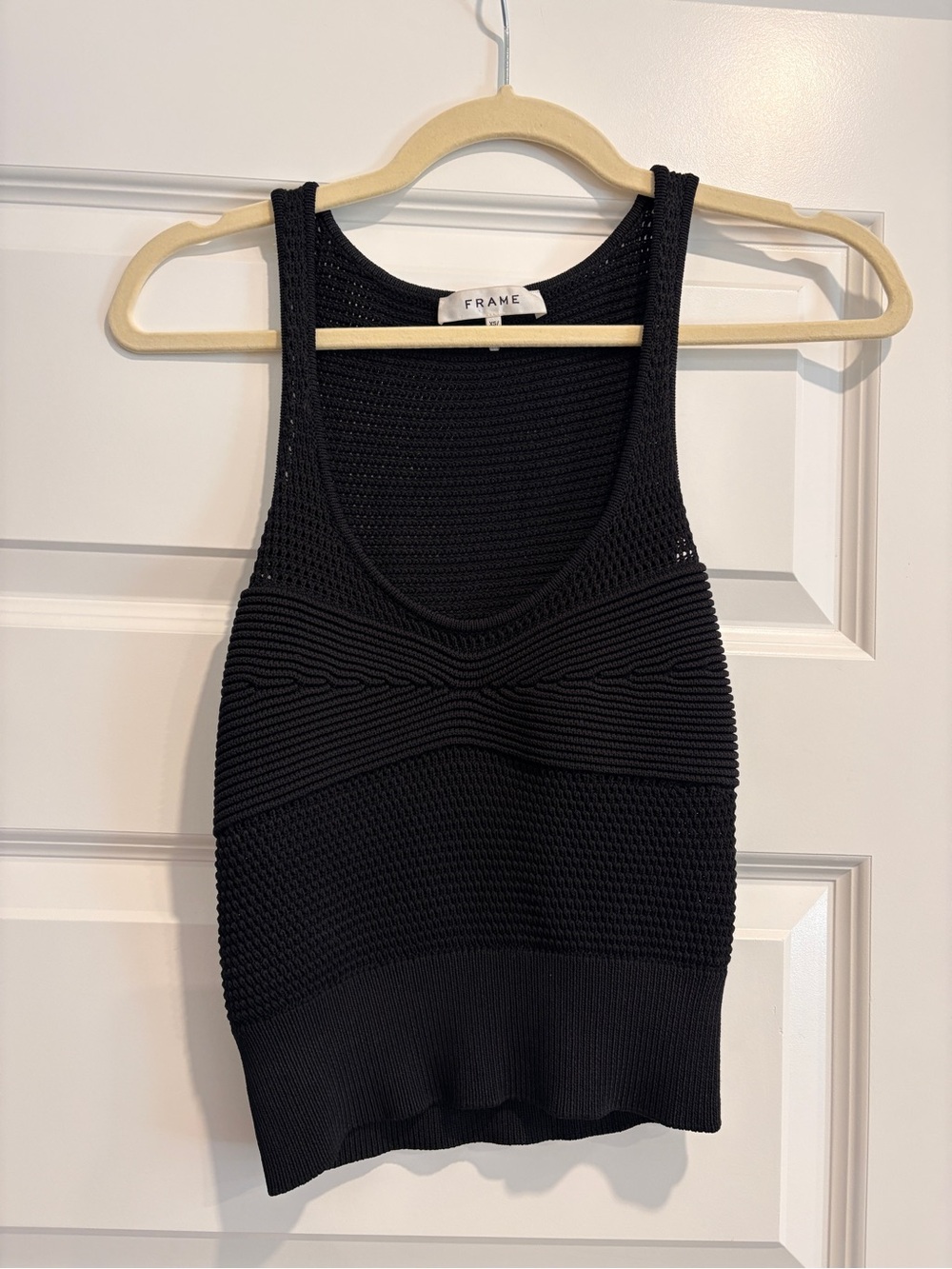 FRAME Black Knit Tank Top | Textured Stretch Knit | XS